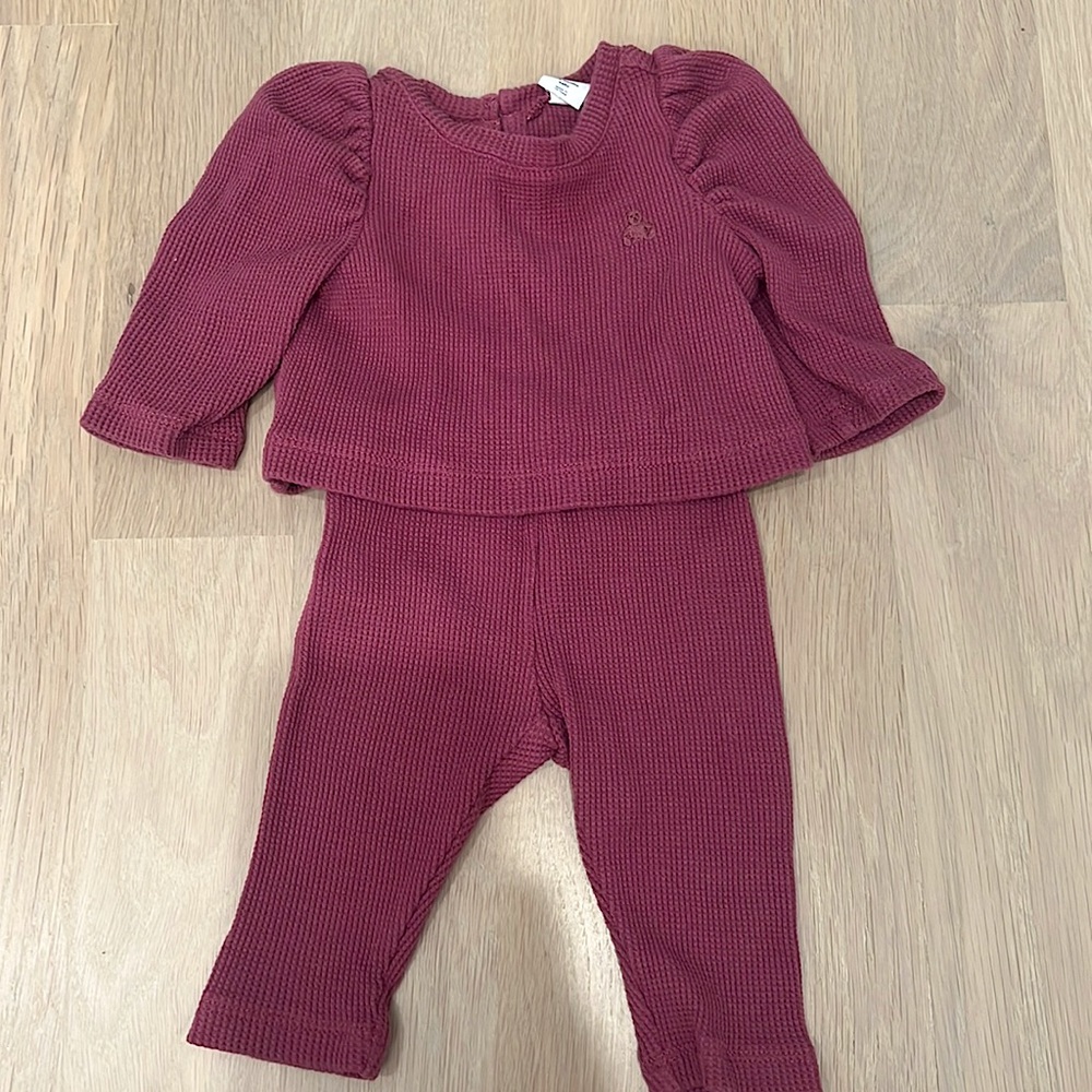 Baby gap puff sleeve 2 piece waffle set